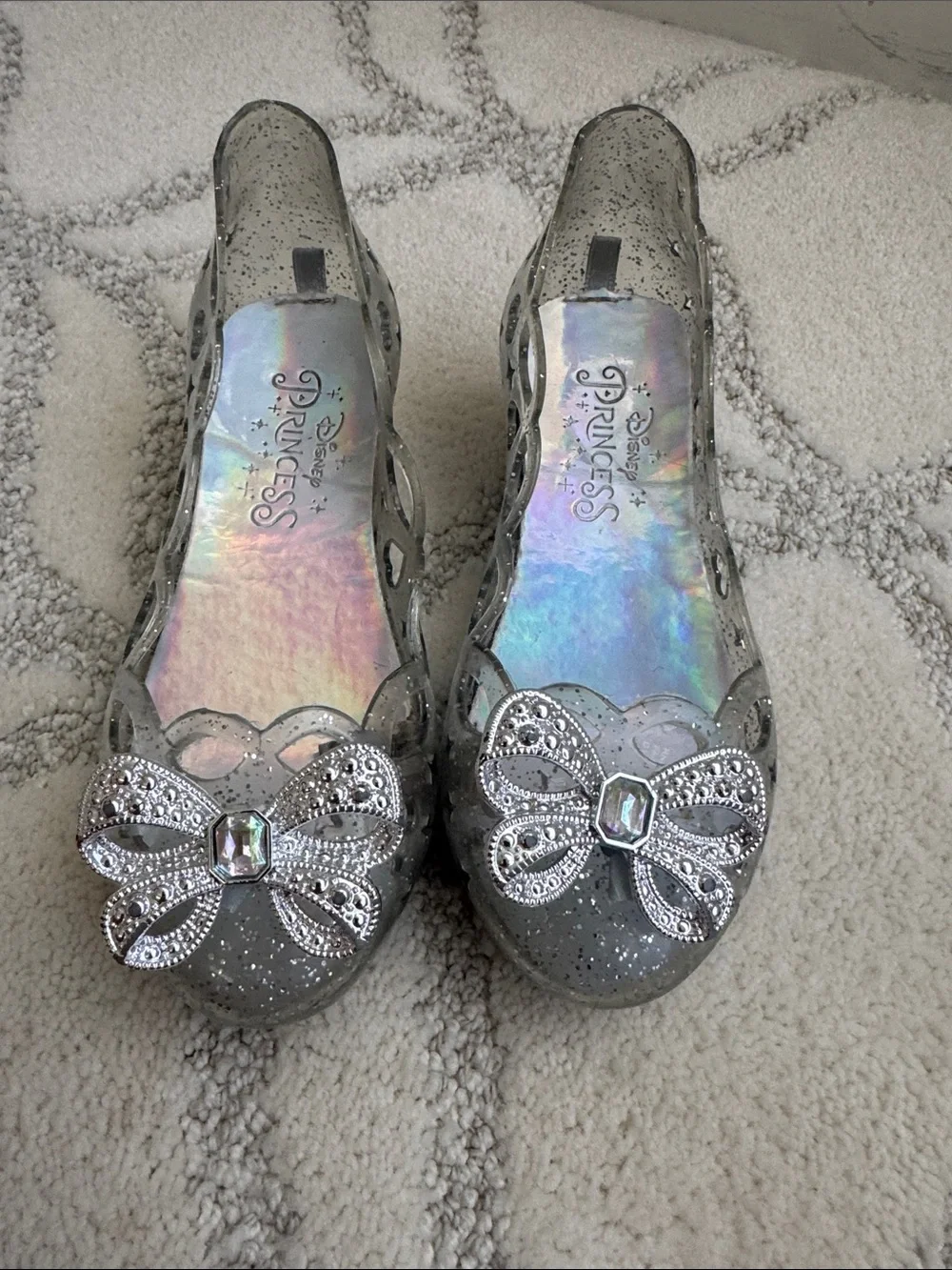 Disney Girls Silver Glitter Bow Cutout Flats